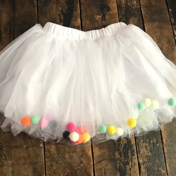Other - White Rainbow Pom-Poms Tutu Tulle Skirt Toddler Medium 3T 4T